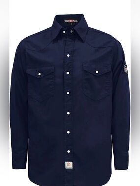 Bocomal FR Mens Lightweight Welding Shirt. Flame Resitant. Medium. Navy Blue NEW